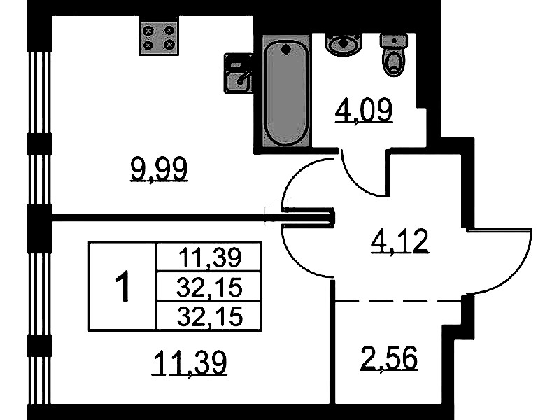 1-комнатная квартира 32.15 м², 11/12 эт., ЖК «Невская Долина»